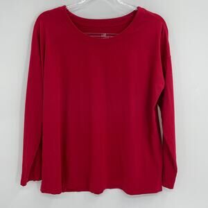 J. JILL Luxe Supima Relaxed Tee Women's L Red Round Neck Long Sleeve Shirt Top